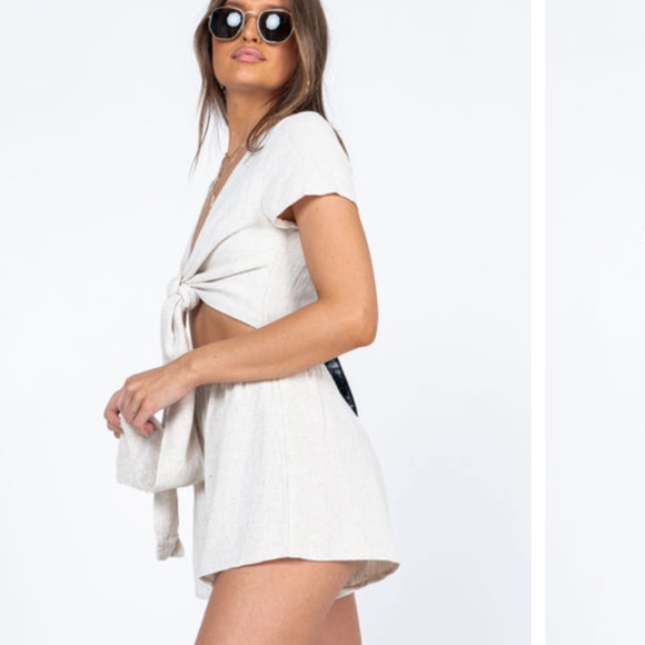 RAGNAR TIE FRONT ROMPER BEIGE - Picture 4 of 5